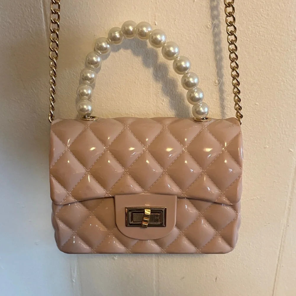 Elegant Pink jelly Quilted Handbag with chain strap